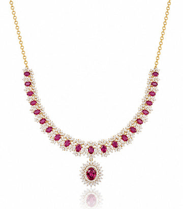 Ruby Beaded Gold Necklace with Pendant