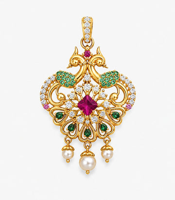 Ruby & Emerald Vintage Floral Gold Pendant