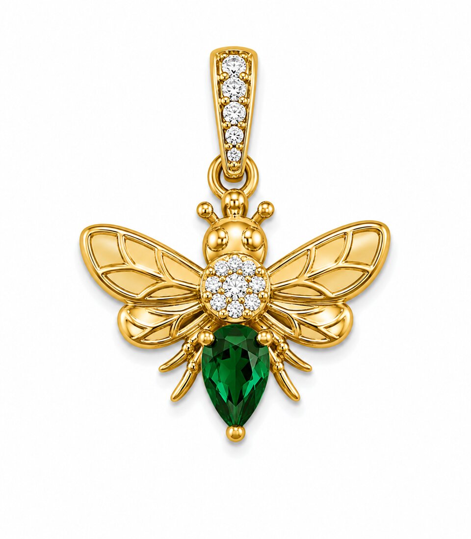 Emerald Bee Diamond Gold Pendant