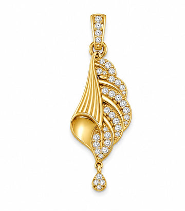 Diamond Feather Leaf Gold Pendant