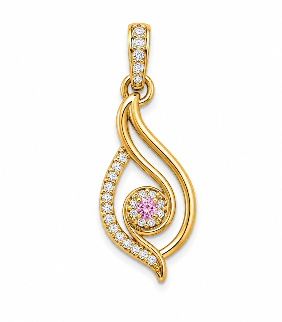 Diamond Pink Blossom Swirl Gold Pendant