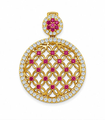 Ruby Diamond Lattice Circle Gold Pendant