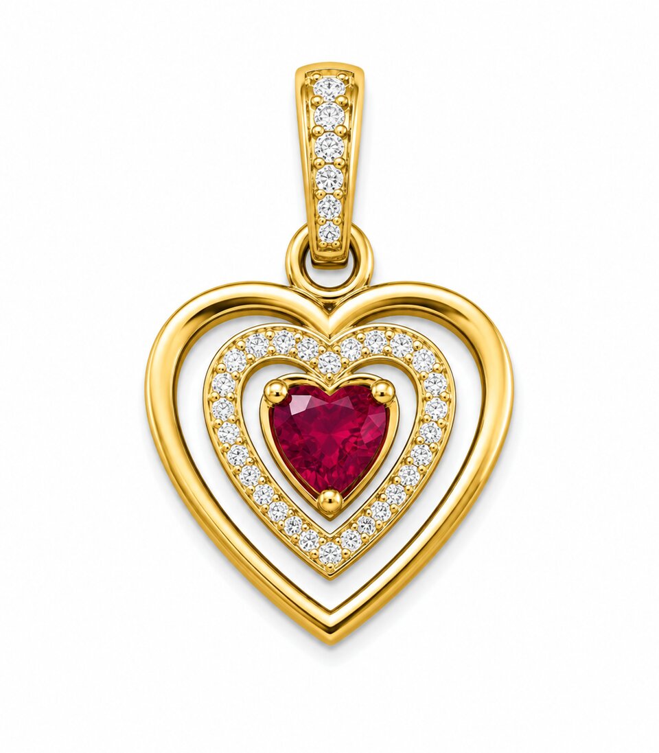 Diamond Double Heart Ruby Gold Pendant