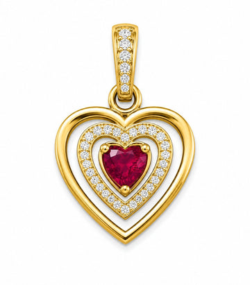 Diamond Double Heart Ruby Gold Pendant