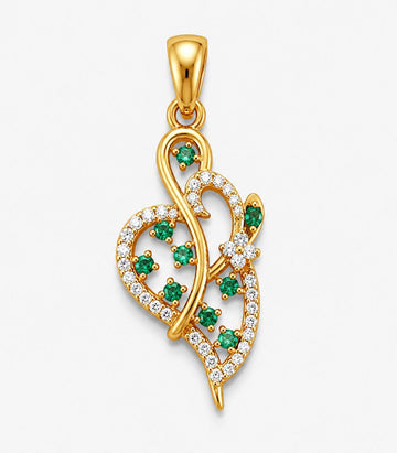 Emerald Vine Leaf Diamond Gold Pendant