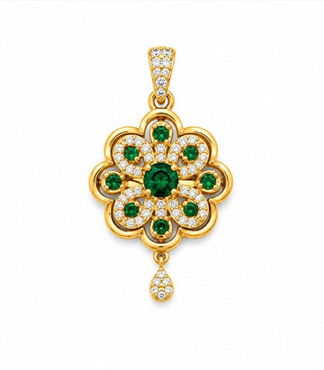 Emerald Floral Diamond Gold Pendant