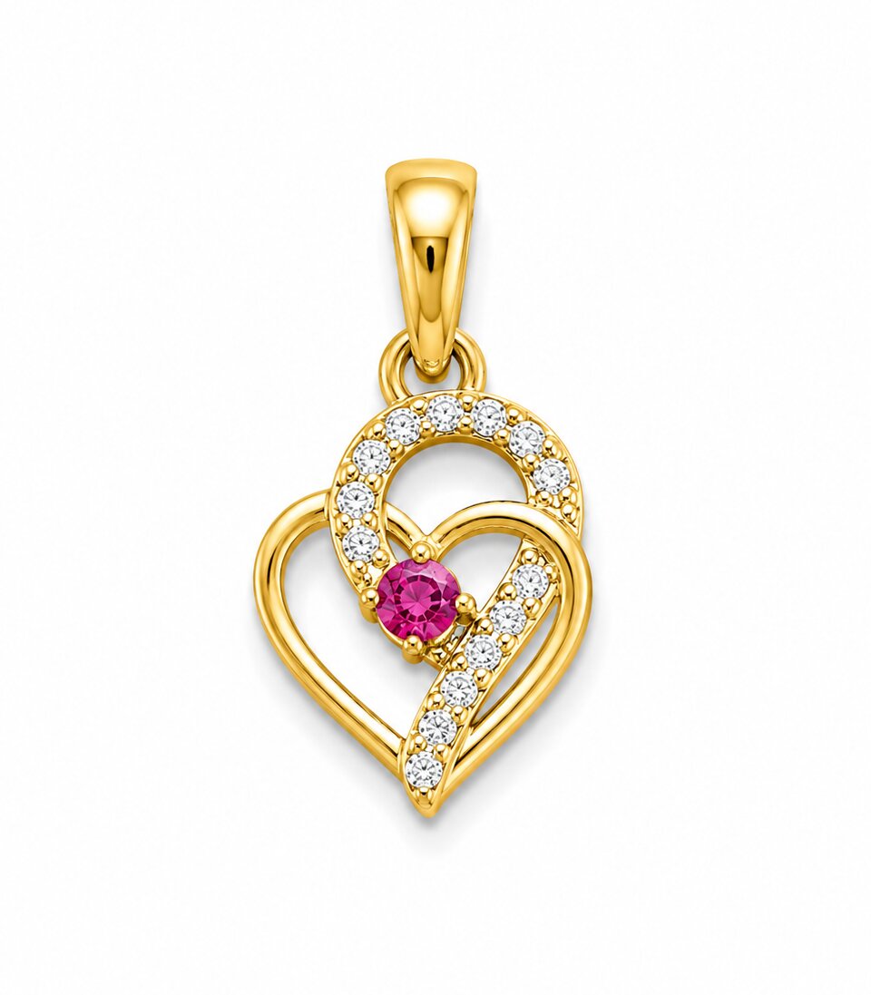 Diamond Open Heart with Ruby Flower Gold Pendant