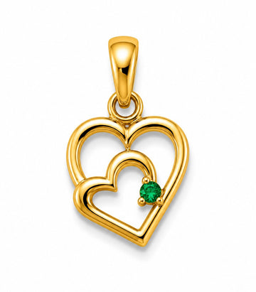 Emerald Double Heart Gold Pendant