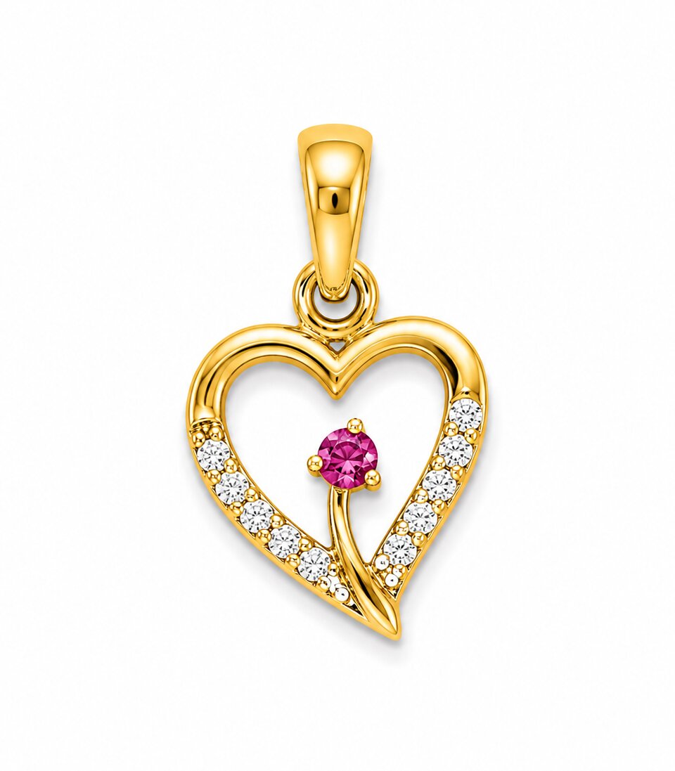 Diamond Open Heart with Ruby Accent Gold Pendant