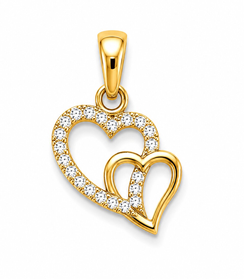 Diamond Double Heart Gold Pendant