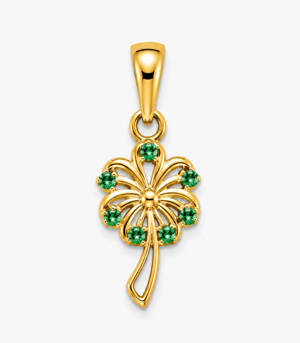 Emerald Four Leaf Clover Gold Pendant