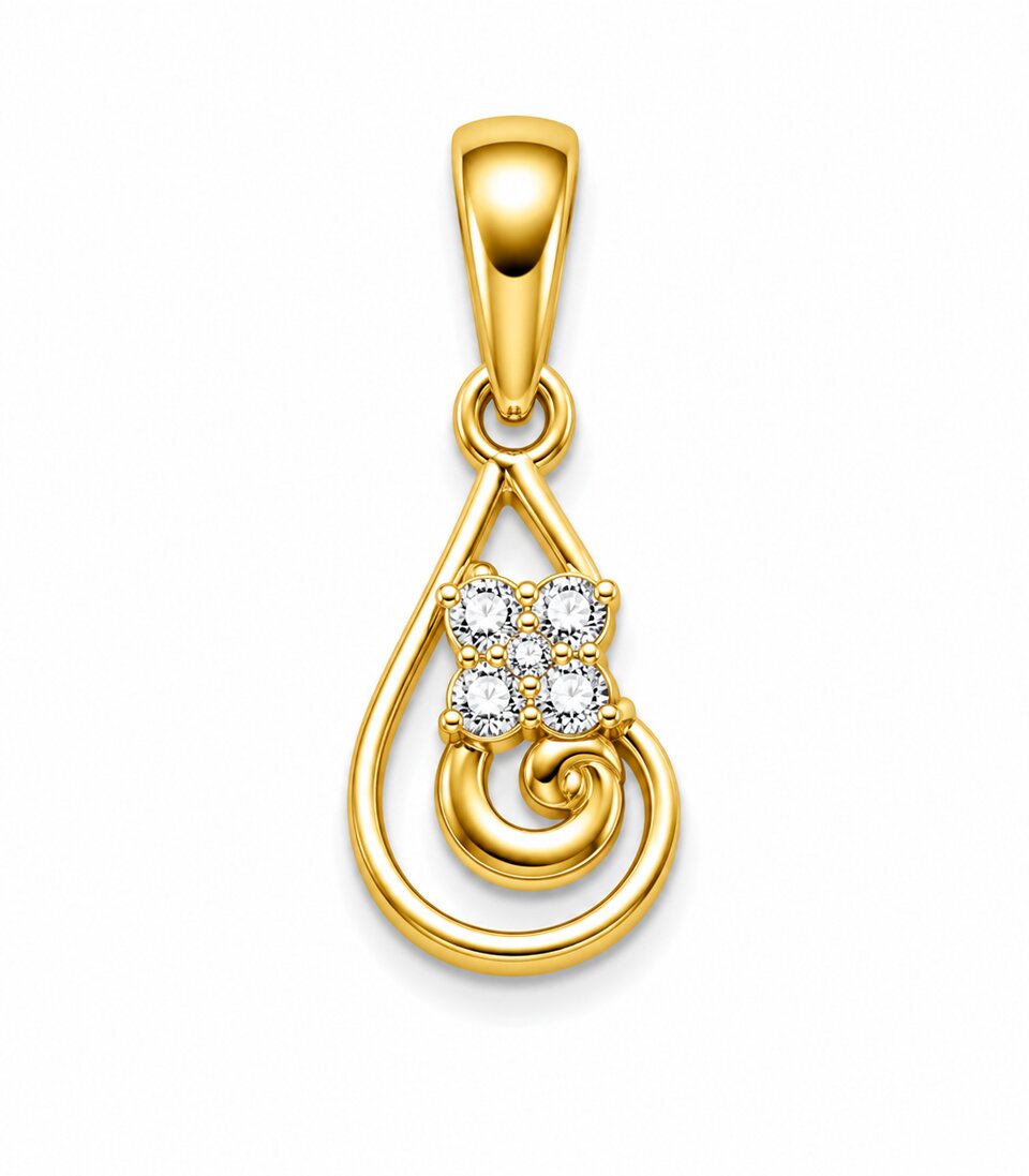 Diamond Teardrop Swirl Gold Pendant