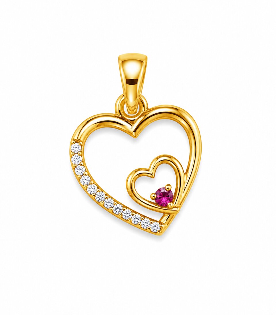 Ruby Heart Diamond Gold Pendant