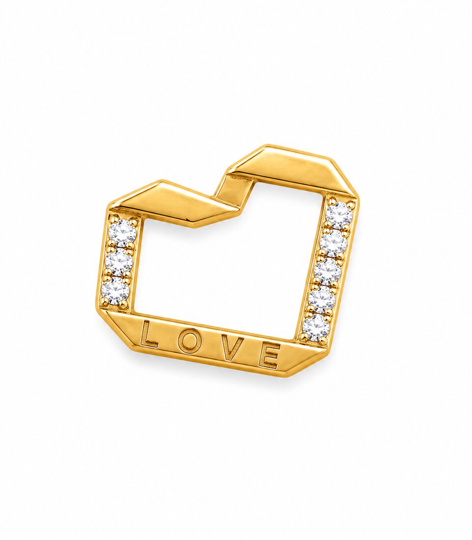 Diamond Heart Outline "LOVE" Gold Pendant