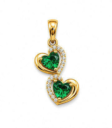 Emerald Double Heart Gold Pendant