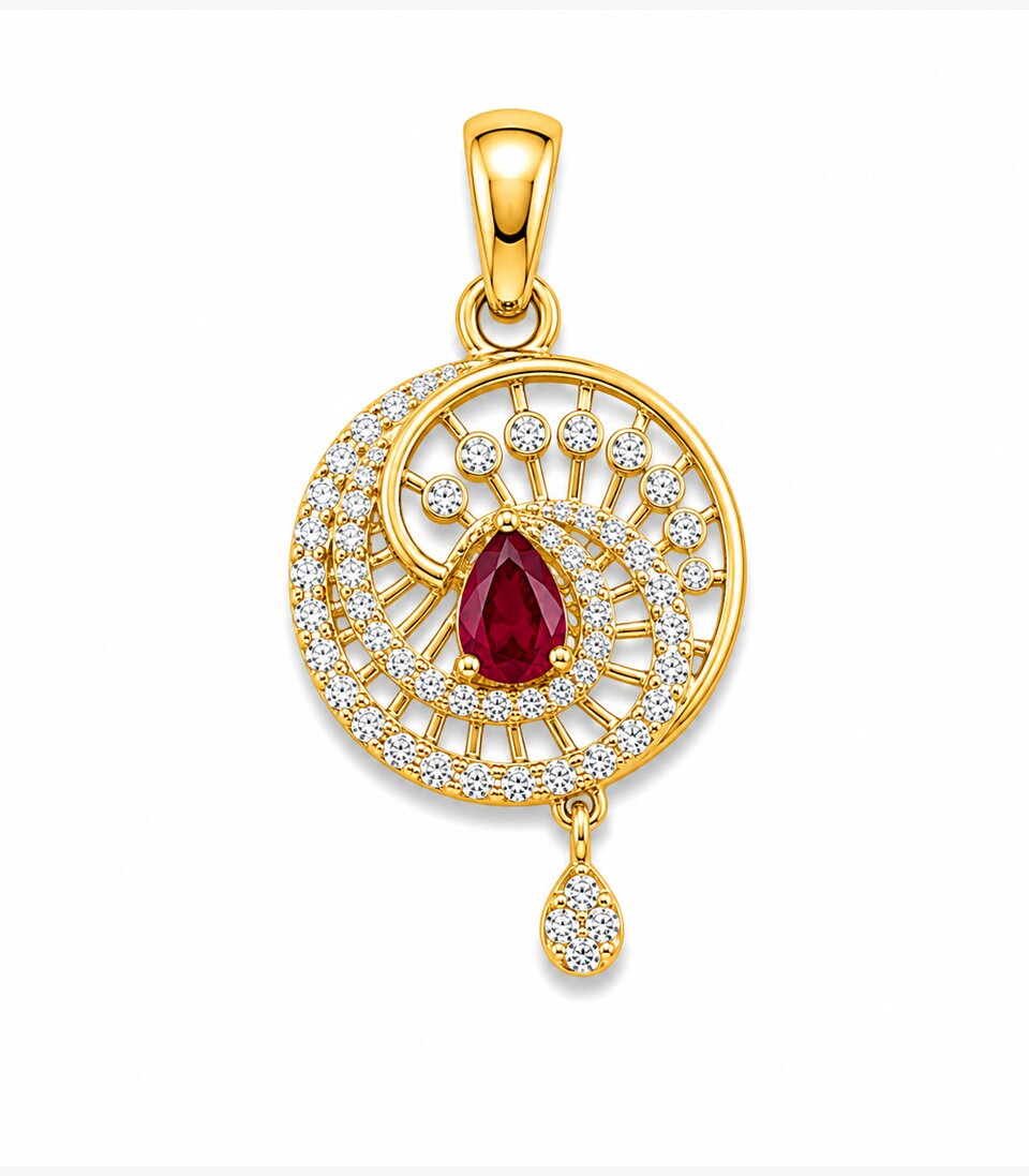 Ruby Halo Lattice Gold Pendant