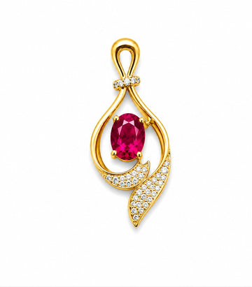 Ruby Leaf Swirl Gold Pendant