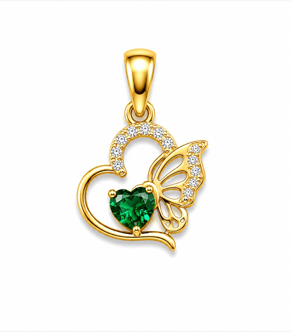 Emerald Butterfly Heart Gold Pendant