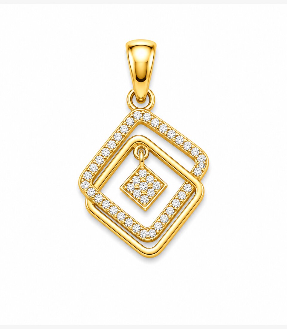 Diamond Double Square Gold Pendant