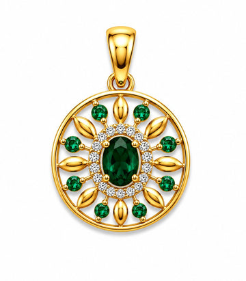 Emerald Floral Sunburst Gold Pendant