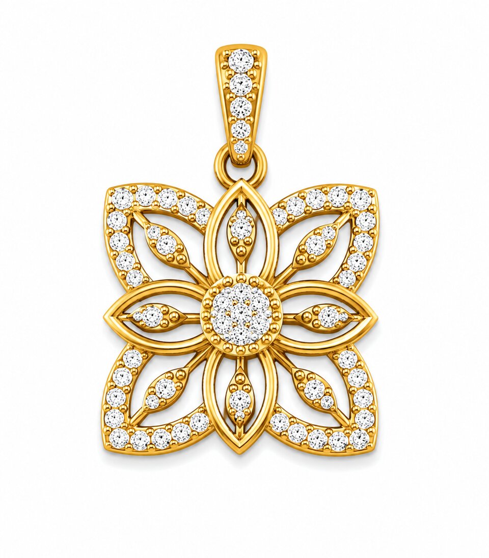 Diamond Lotus Flower Gold Pendant