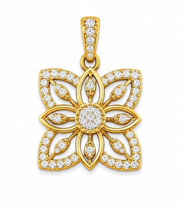 Diamond Lotus Flower Gold Pendant