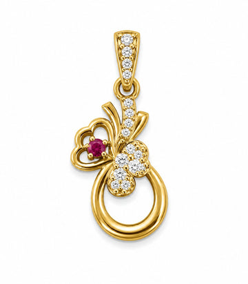 Diamond & Ruby Swan Circle Gold Pendant