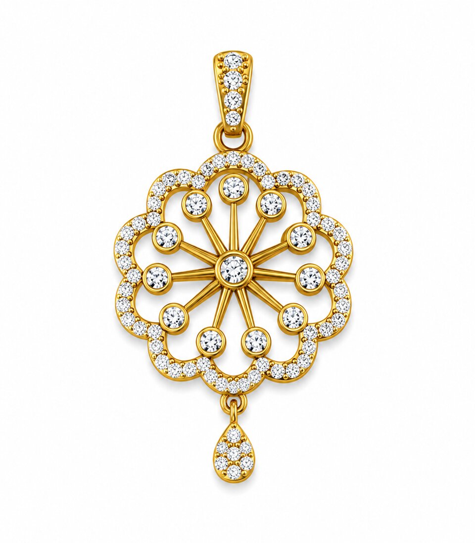 Diamond Floral Medallion Gold Pendant