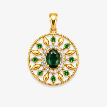 Emerald Floral Sunburst Gold Pendant