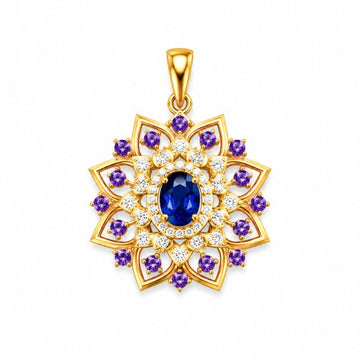 Blue Sapphire Floral Star Gold Pendant