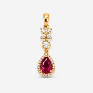 Ruby Pear Halo Gold Pendant