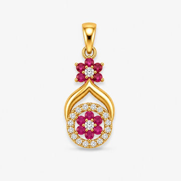 Ruby Floral Drop Gold Pendant