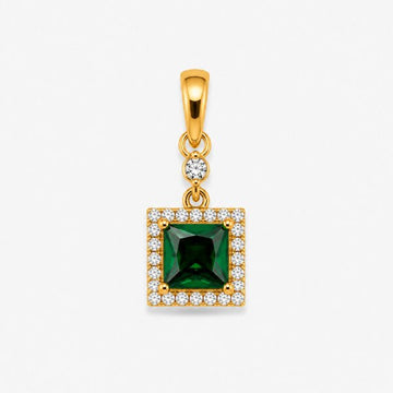Emerald Square Halo Gold Pendant