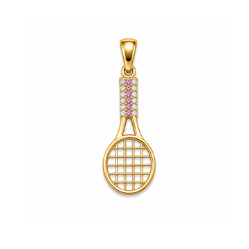 Gold Tennis Racket Diamond Pendant