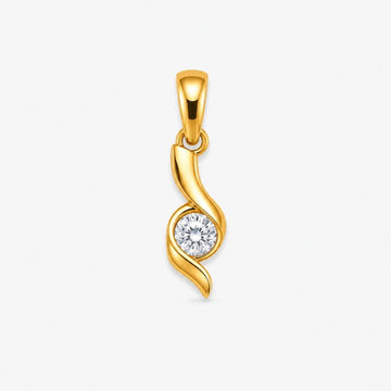 Diamond Wave Solitaire Gold Pendant