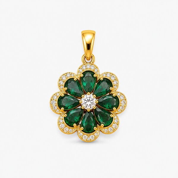 Emerald Flower Diamond Gold Pendant