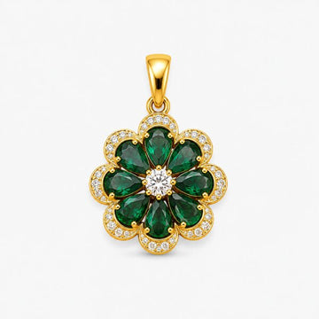 Emerald Flower Diamond Gold Pendant