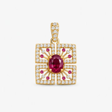 Ruby Geometric Halo Gold Pendant