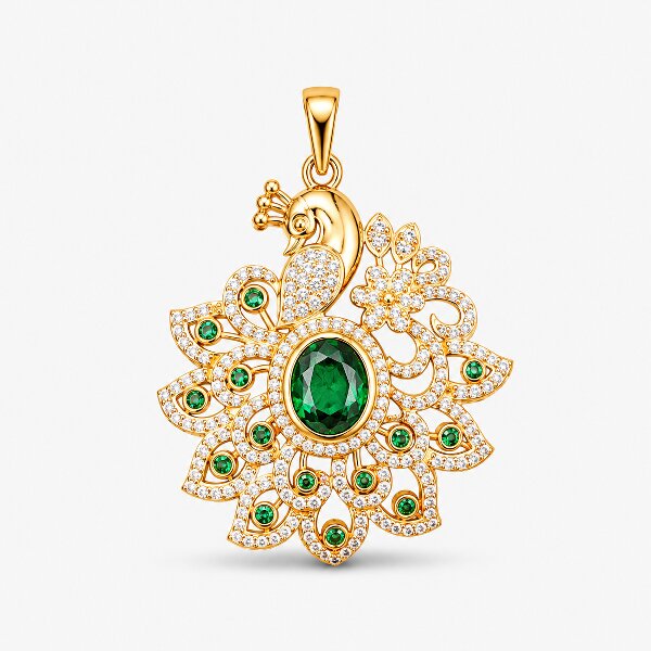 Emerald Peacock Floral Gold Pendant