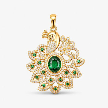 Emerald Peacock Floral Gold Pendant