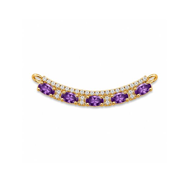 Gold Purple Stone Curved Diamond Pendant