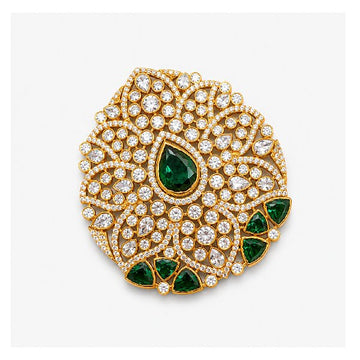 Emerald Diamond Floral Disc Gold Pendant