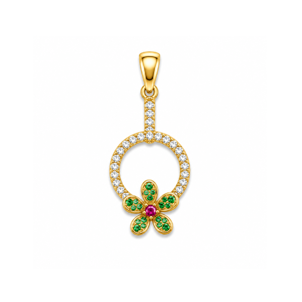 Gold Floral Circle Diamond Pendant