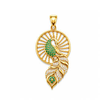 Gold Peacock Feather Diamond Pendant