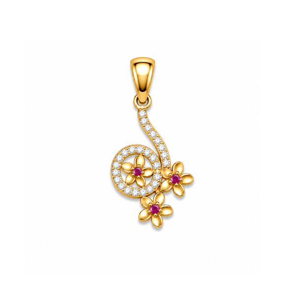 Gold Floral Swirl Diamond Pendant