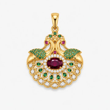 Ruby Peacock Fan Gold Pendant