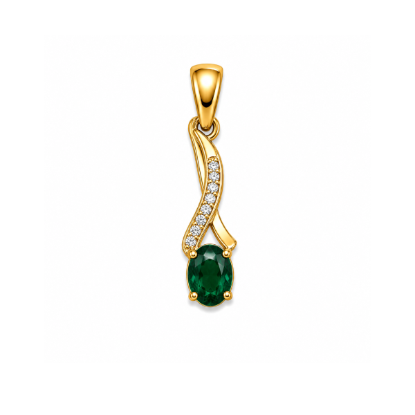 Gold Emerald Green Stone Leaf Pendant