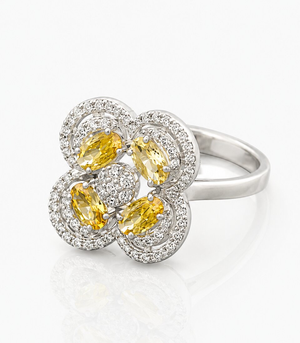 Diamond Ring With Yellow Gemstones Design Pattern