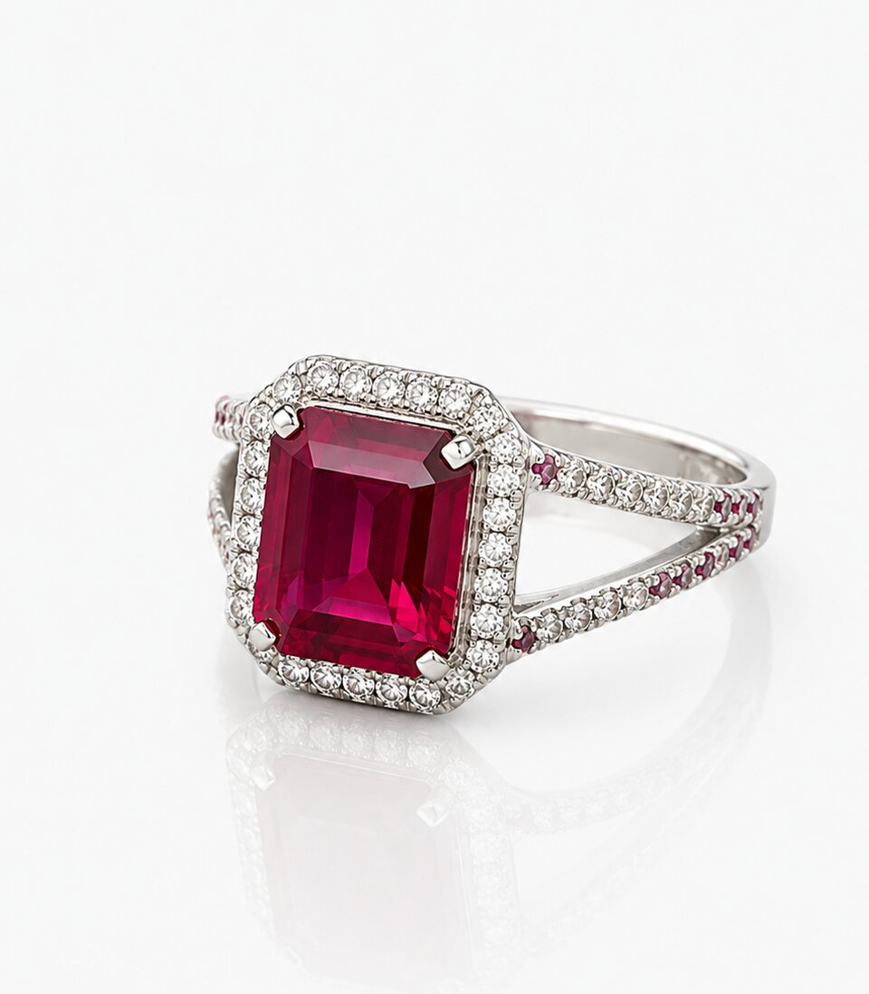 Ring With Square Red Gemstone Centerpiece
