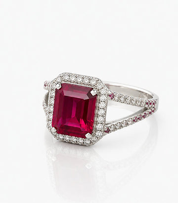 Ring With Square Red Gemstone Centerpiece